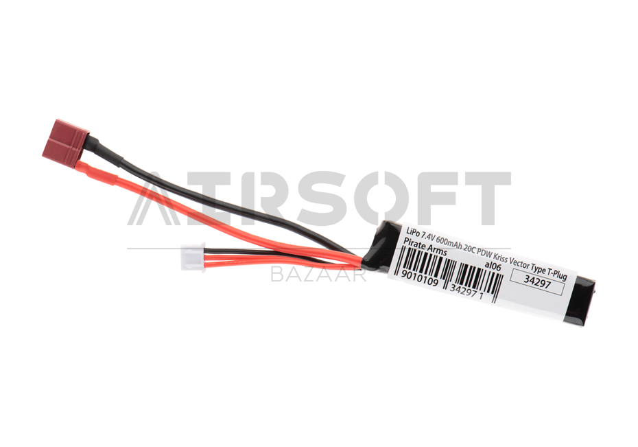 LiPo 7.4V 600mAh 20C PDW Kriss Vector Type T-Plug